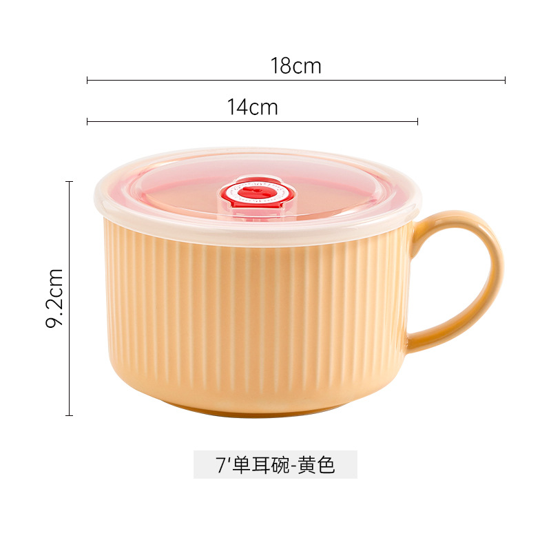 Cuenco de fideos de cerámica de una sola oreja Cuenco de fideos instantáneos simple nórdico con tapa hogar estudiante trabajo dormitorio tazón de taza de fideos instantáneos