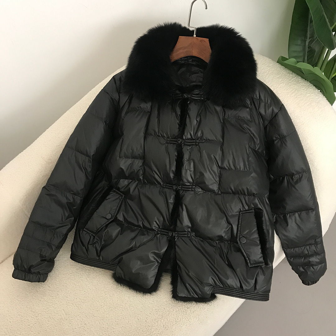 Women's Clothing Down jacket short style for women high end high grade slim loose fashion retro button stitching mink fur down jacket_voghion.com