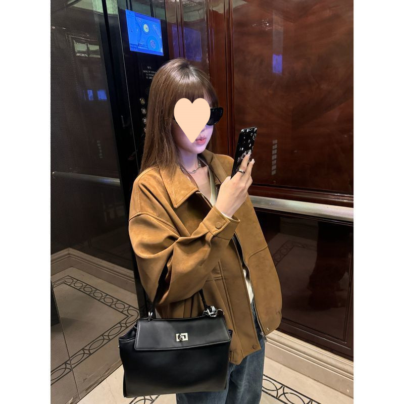 美式复古麂皮夹克女装2025年春季爆款宽松翻领休闲百搭显瘦外套潮|undefined