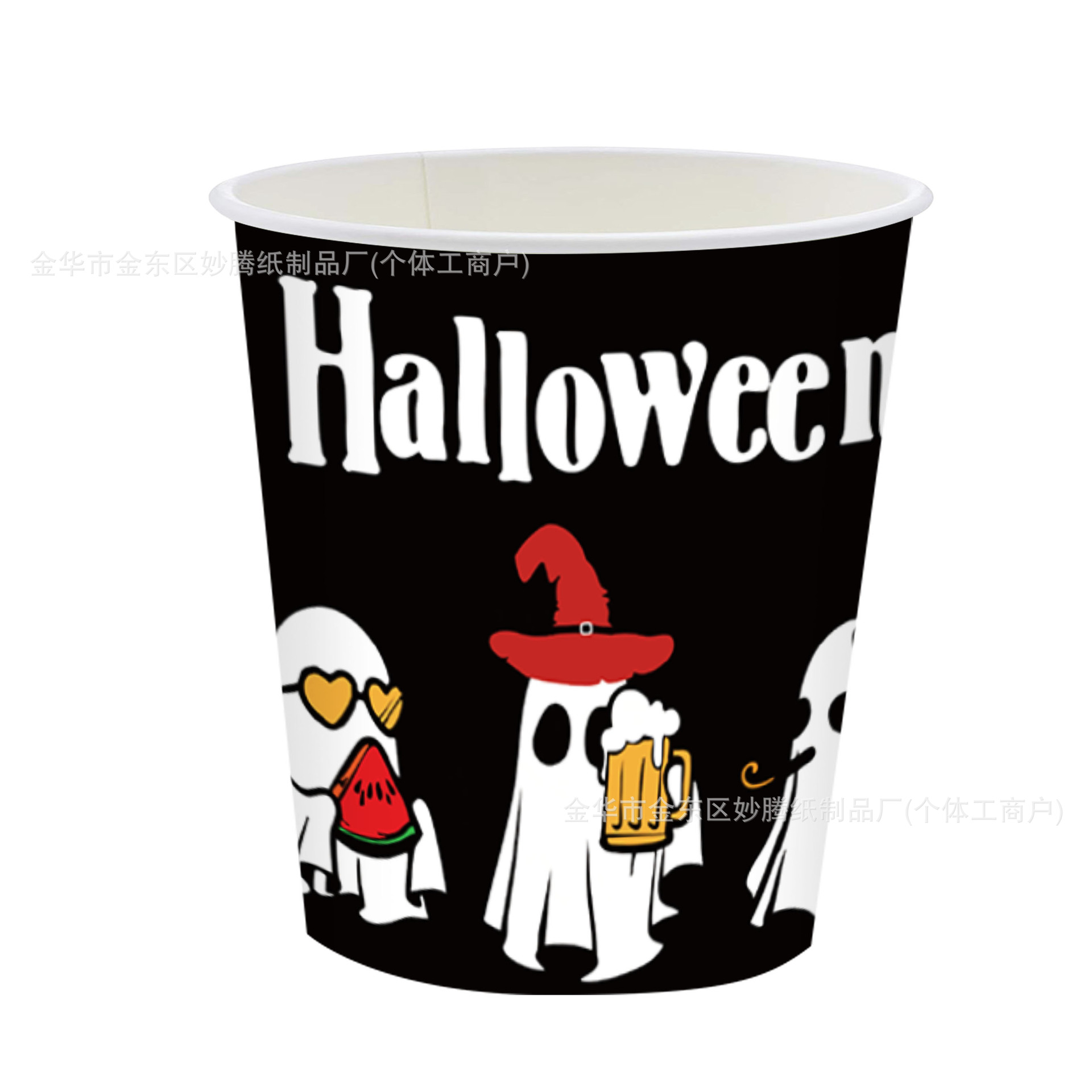 Nuevos productos transfronterizos de Halloween con fondo negro tres fantasmas de terror viento desechable cubiertos de fiesta de platos de papel desechables