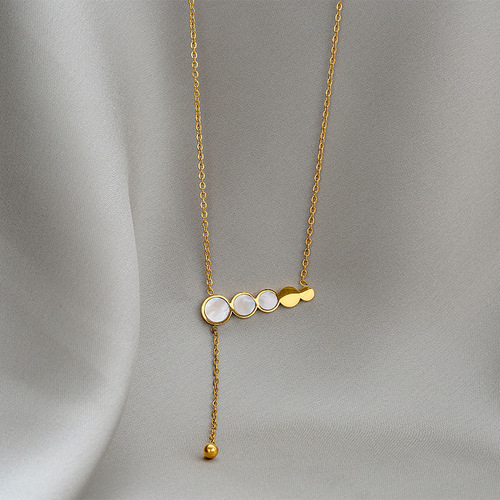 Gold disc mother-of-pearl pendant necklace for women ins trendy titanium steel design clavicle chain temperament personality fashion necklace