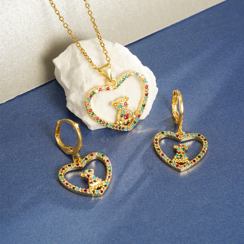 Collar de oro de arena transfronteriza vietnamita línea de amor pendientes de oso para mujeres lujosas joyas no se desvanecen