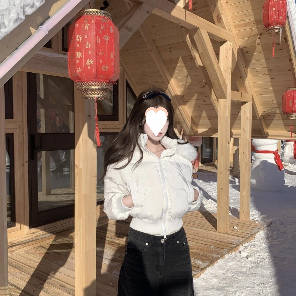 美式复古毛领连帽棉服外套短款女冬季新款显瘦加厚保暖面包服棉袄