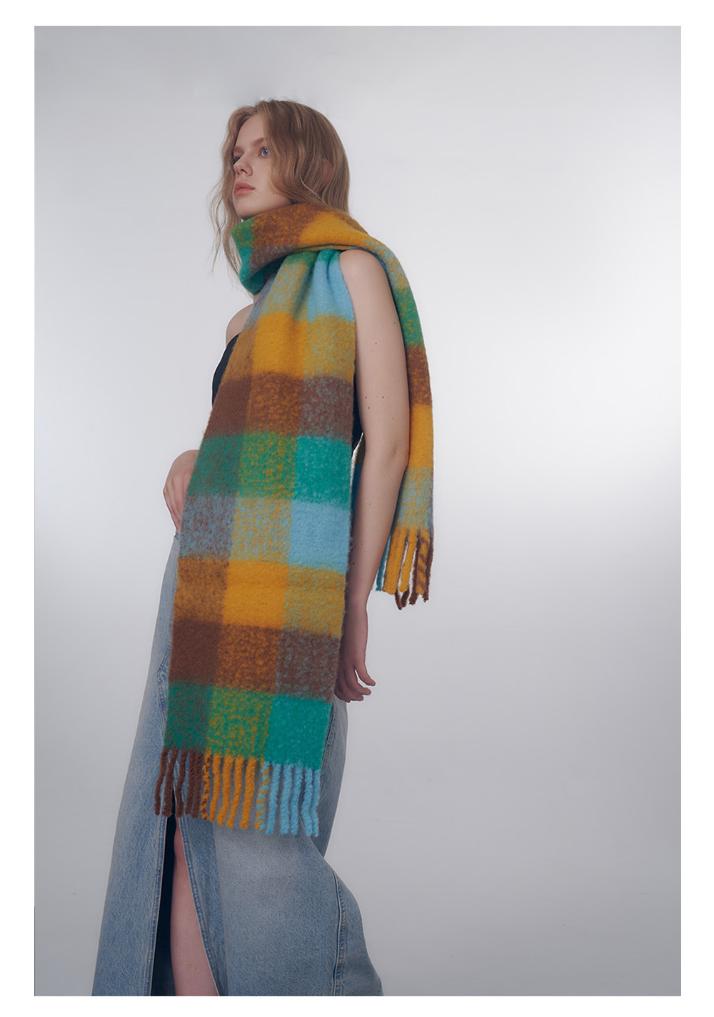 Diseño de algodón de azúcar serie 32 mezcla de lana color degradado a cuadros para mujer bufanda cálida de otoño e invierno_voghion.com