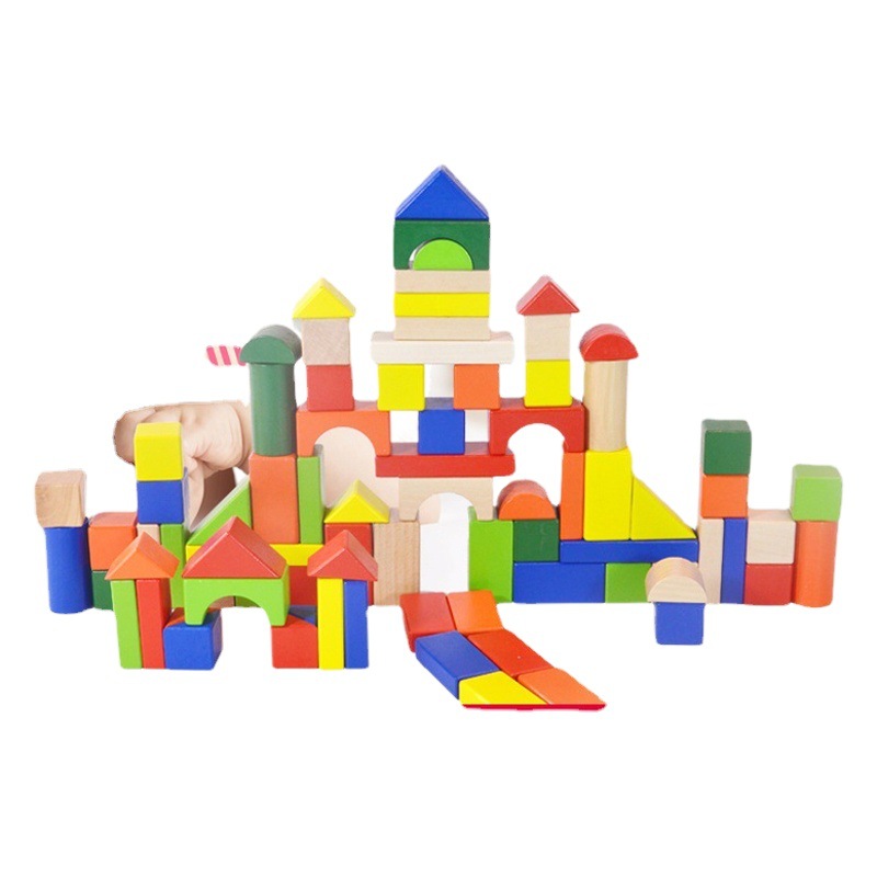 Juguetes de madera creativos infantiles bloques de construcción de color de hierba que ensamblan 80 bloques de construcción de madera de colores juguetes al por mayor