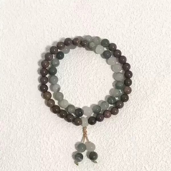 Qingshan Yuxin Chinese-Style Golden Sandalwood Tianshan Green Handmade Beads Chinese Style Exquisite Whitening Double-Layer Hand Jewelry Gift