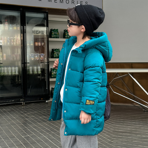 Children's Long Black Gold Thick Down Cotton Winter School Uniform Over Knee Volcano Cotton Coat - 2024 New Model for Export