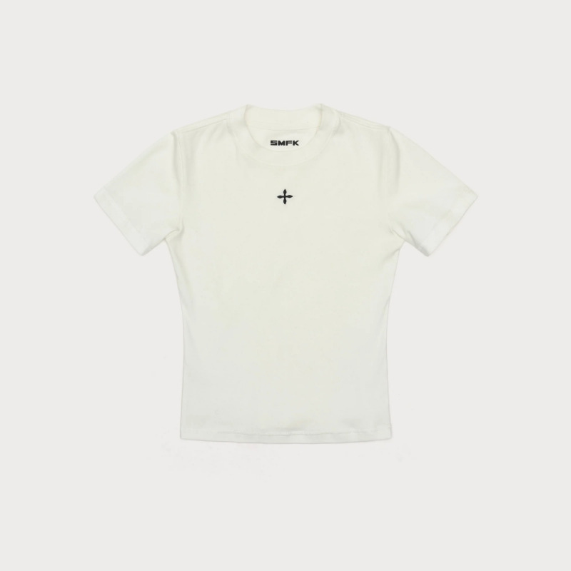 SMFK クロスバッジ ウエストTee 刺繍 スポーツ ラウンドネック 半袖 Tシャツ 25 新品