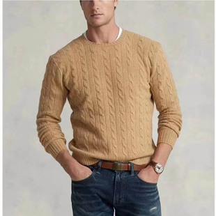 RL classic men's cashmere sweater twisted round neck simple elegant pullover sweater soft glutinous sweater top