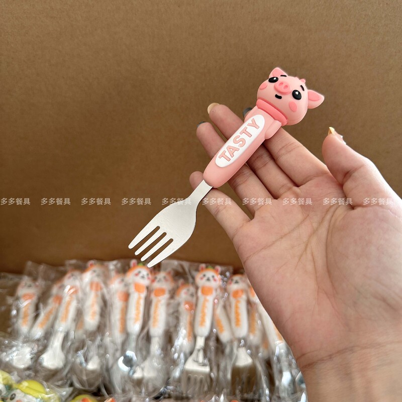 304不锈钢儿童勺子叉子创意卡通宝宝专用辅食勺可爱汤匙便携餐具|undefined