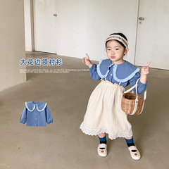 Children's Embroidered Shirt 2022 Spring Medium and Small Children's Collar blouse Children's Blouse Korean Style Baby Girl Dress Dropshipping