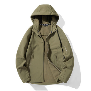Autumn and winter soft shell coat men's high quality stretch plus velvet bird cardigan coat hooded group purchase can be standard wholesale