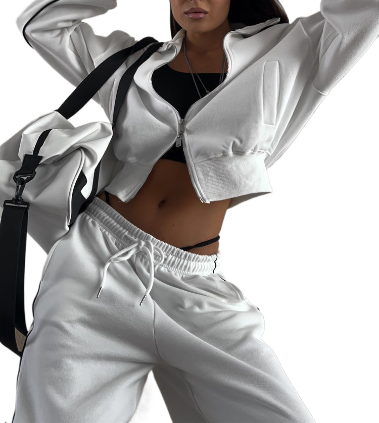 Cross-Border Casual Fashion European And American Style Women's Zipper Cardigan Jacket Sports Drawstring Pants_ecoleips.com
