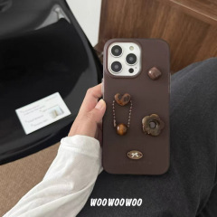 秋季复古风咖色琥珀爱心小花适用iPhone16promax苹果15手机壳17女