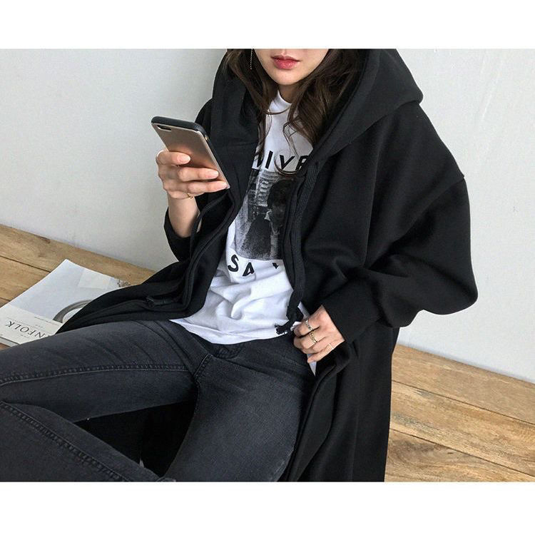 秋冬季新款2-300斤胖MM开衫连帽风衣女宽松加绒过膝连衣裙外套潮|undefined