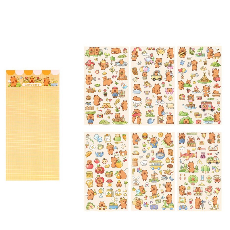 クリエイティブかわいいカピバラステッカー6枚入子供用diyカピバラ素材PET漫画デコレーションステッカーギフト|undefined