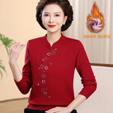 中老年女装秋冬一体绒针织毛衣时尚绣花风妈妈装加绒加厚保暖衣，女装针织衫/毛衣，妃慕昵服饰