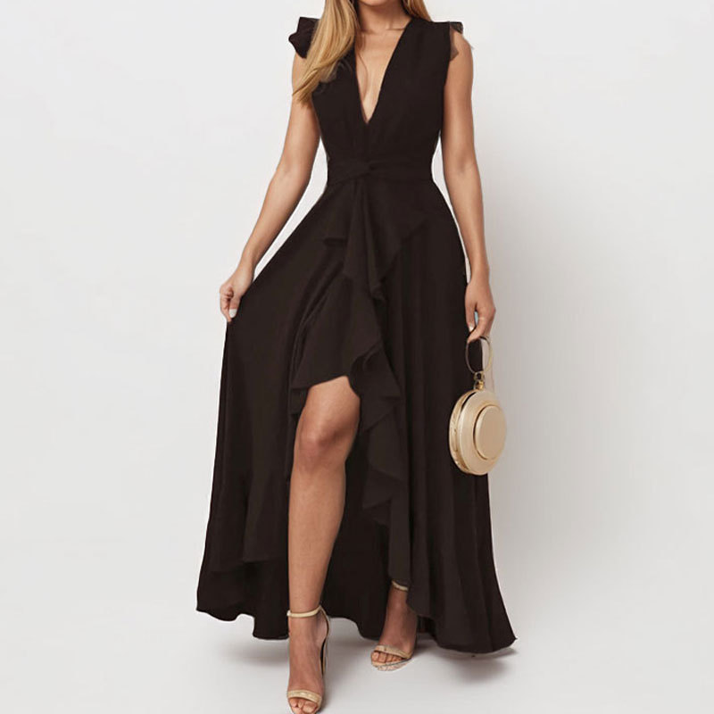 2026 New Model Cross-Border Foreign Trade Elegant Commuting High-Waisted Slim-Fit Solid Color Dress_ecoleips.com