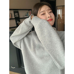 春秋款新款宽松圆领套头灰色卫衣女oversize无帽外套秋装上衣打底