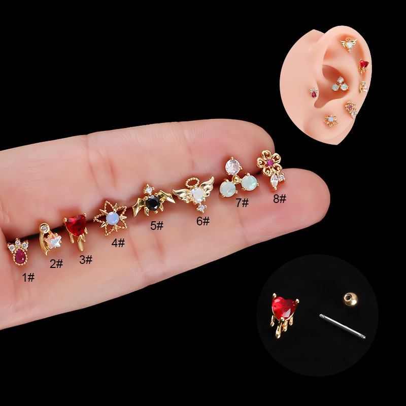 Colorful Zircon Stainless Steel Earbone Studs Double Head Set_voghion.com