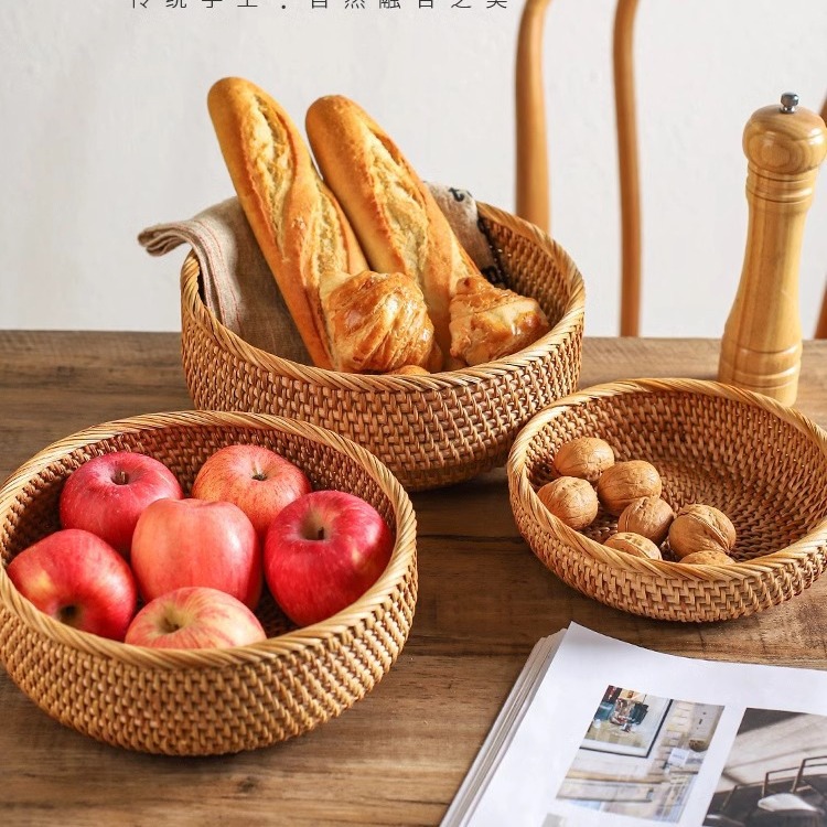 Vintage artesanal trenzado bandeja de frutas trenzada pan canasta casera cesta de desayuno cesta de picnic cesta de bocadillos cesta de postres