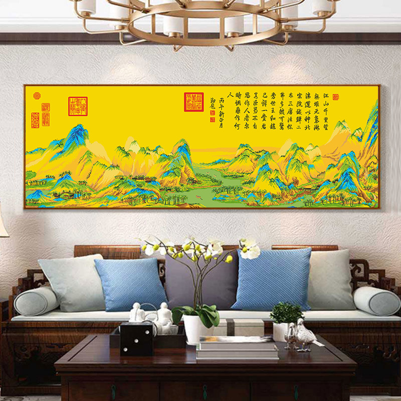 Bienes genuinos Mona Lisa Royal Cruz puntada miles de millas de montañas imagen scroll seis gran paisaje pintura hecha a mano famosa pintura hilo bordado