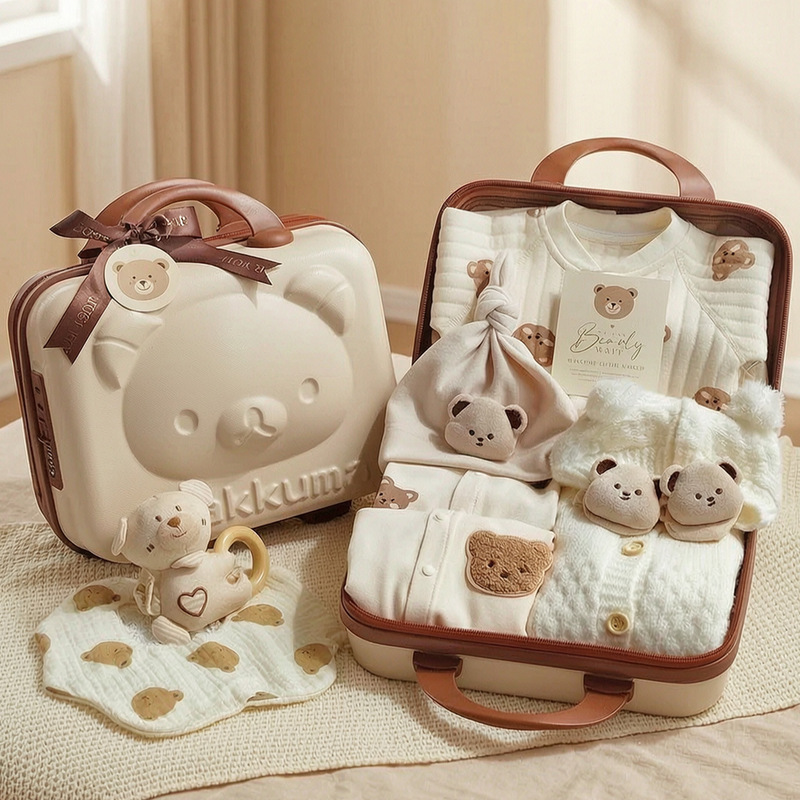 Baby Gift Box, Bear-Themed Full-Month Baby Pure Cotton Clothing Set, First Birthday Newborn Meeting Gift, Unisex