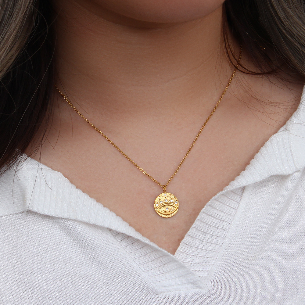 Fashion Devilu0027S Eye Stainless Steel Pendant Necklace Plating Inlay Zircon Stainless Steel Neckla