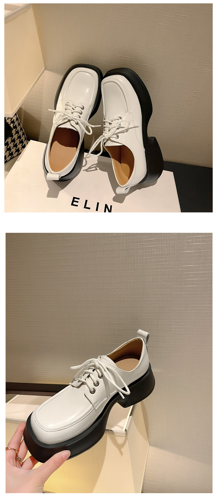 Giày loafer nữ đế xuồng buộc dây phong cách Pháp, gót platform 5 cm — màu đen chi tiết 12