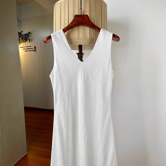 Front and Back ~ Three-Dimensional Oblique-Cut Vest-Type Slip Skirt Long Fashionable Outfit Slim-Fit Waist Linen dress