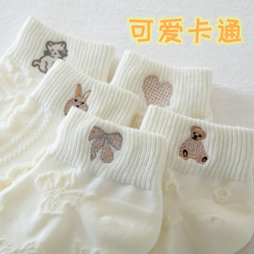 White boat socks for women, cotton women's socks, summer thin, cute, internet celebrity embroidery, pure cotton ins trendy socks for women wholesale