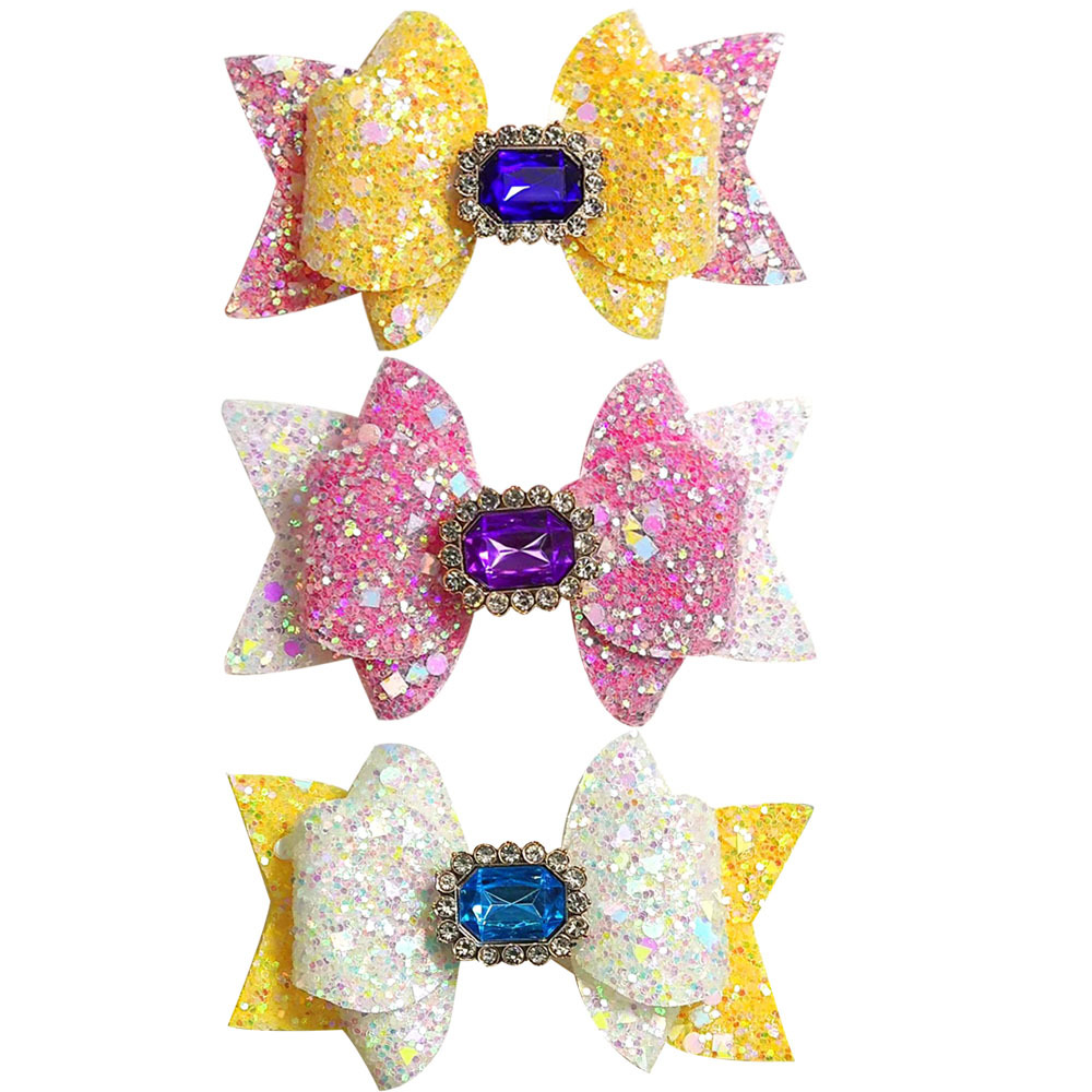 Femmes Mignon Sucré Noeud D'arc Chiffon Incruster Strass Pince À Cheveux display picture 2