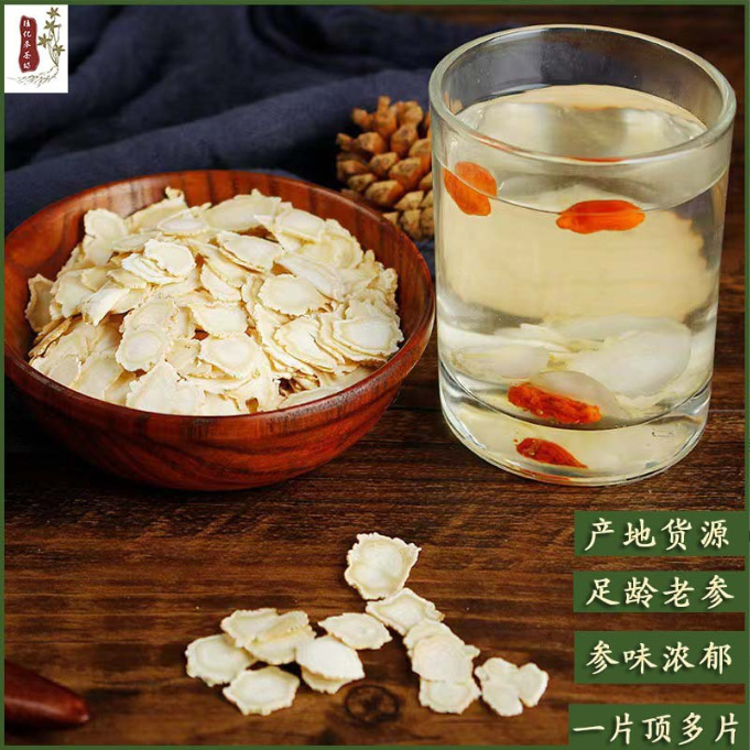 American Ginseng Slices Xi Yang Shen 50g Jar Dried Root Slices for Tea and Infusions in use