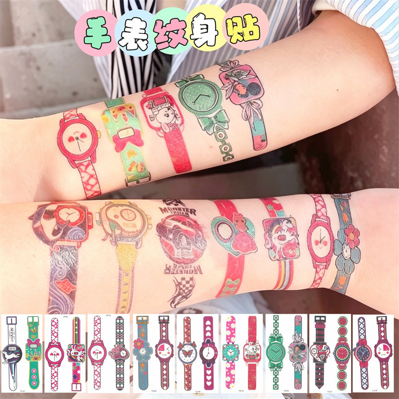 Cartoon Colorful Watch Tattoo Stickers, Waterproof and Long-Lasting, Cute and Fun Wrist Stickers for Men, Women, and Children, Disposable