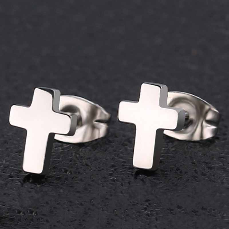 1 Pair Basic Simple Style Commute Cross Plating 304 Stainless Steel Ear Studs display picture 3