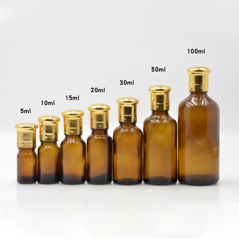 Botellas de vidrio ámbar para aceites esenciales | A prueba de luz, con gotero o bola rodante, lista para usar