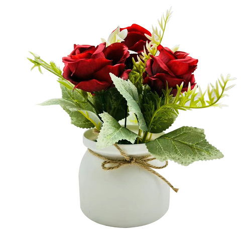 Three roses small flanged pot bonsai combination simulated plant potted Nordic style home desktop decoration ornaments