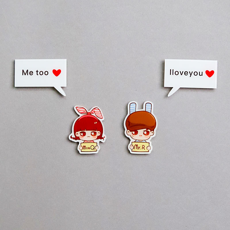 Personajes de dibujos animados pareja de acrílico adsorción pegatinas de refrigerador EVA alfanuméricos pegatinas de refrigerador DIY pegatinas magnéticas decoración