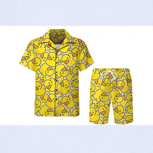 Cross-Border Factory Foreign Trade Spring and Summer New Men's Beach Digital Printed Floral Shirt Hawaiian Short-Sleeved Shirt Suit