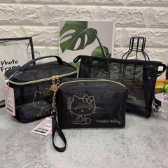 HelloKitty mesh cosmetic bag small square bag Korean ins portable storage bag large capacity toiletry bag