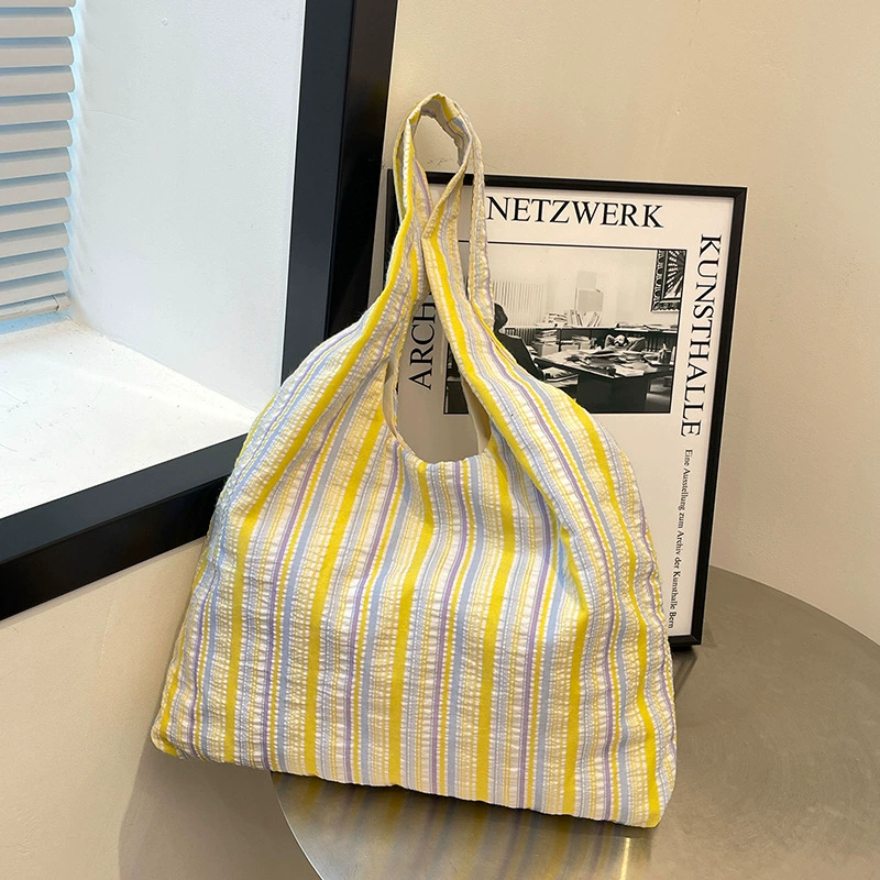 Стильная полосатая женская сумка через плечо, модная повседневная портативная сумка-жилет в литературно-художественном стиле, вместительная холщовая сумка для женщин.