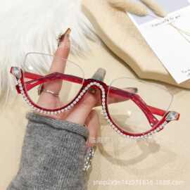 欧美女性半框复古光学镜时尚平光镜韩版潮流防蓝光眼镜跨境批发