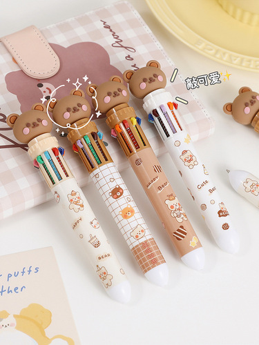 Ten-color ballpoint pen cartoon cute multi-color ballpoint pen blue black red student mark number special for taking notes wholesale