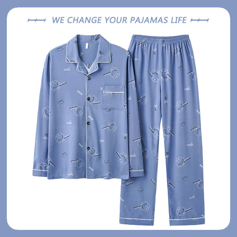 Pijamas de hombre primavera y otoño 100% algodón pantalones de manga larga delgada juventud más tamaño traje de verano homewear