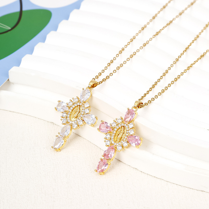 Wholesale Elegant Lady Cross Copper Inlay Zircon Pendant Necklace display picture 4