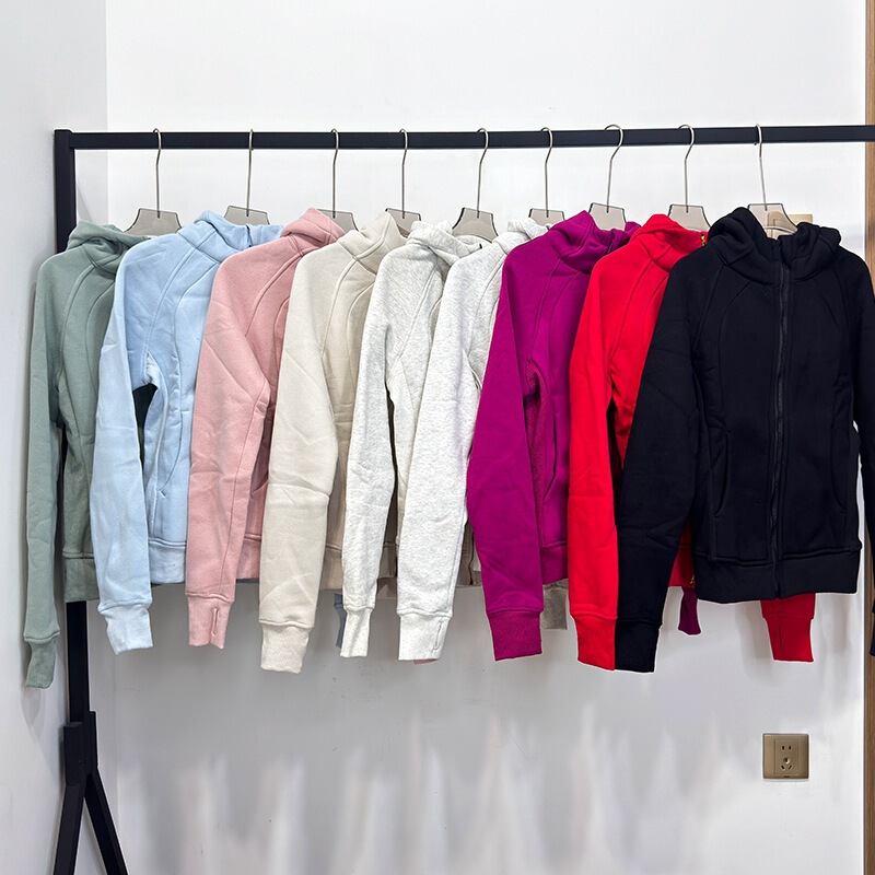 Lulu Scuba Yoga Fitness Loose Full Zipper Velvet Autumn and Winter Hooded Sweatshirt Half Pull Sports Jacket