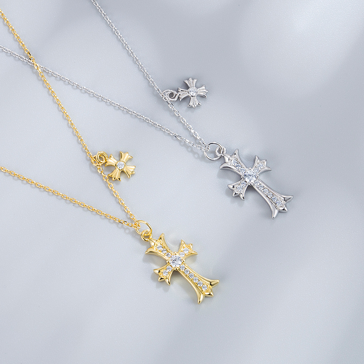 Cross Pattern Unisex Gender 1 Piece 925 Sterling Silver Cross 925 Sterling Silver Cable Chain Pendant Necklace