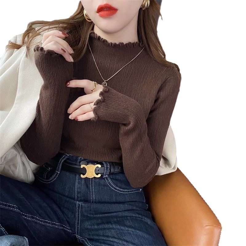 (2개) 가을과 겨울 반 높이 칼라 따뜻한 기모 두꺼운 원피스 벨벳 니트 베이스 셔츠 여자 올 매치 서양식 풀오버 스웨터