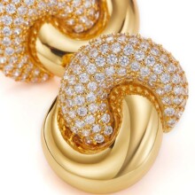 18K真金电镀夸张3A锆石耳环漩涡双C耳钉欧美跨境耳饰重工复古珠宝