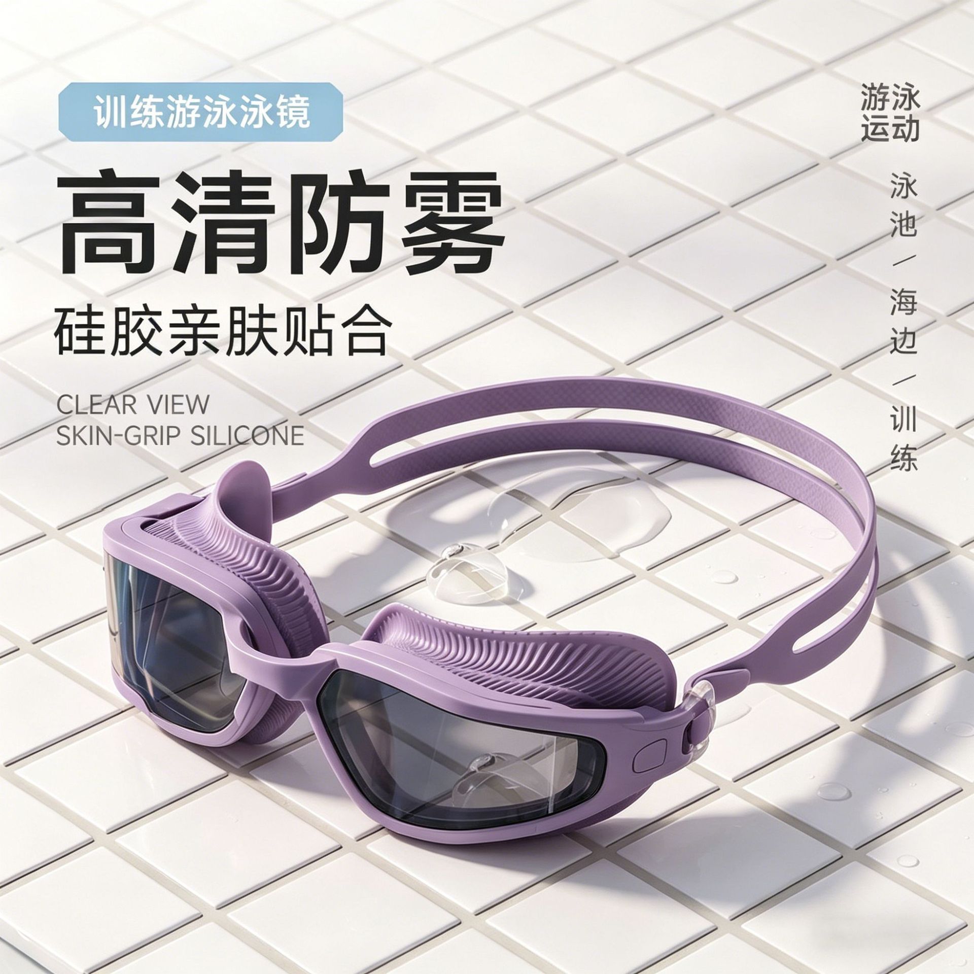 Upgraded swimming goggles, high-definition anti-fog and waterproof, unisex, adult and children's swimming goggles and cap set, mid-frame.